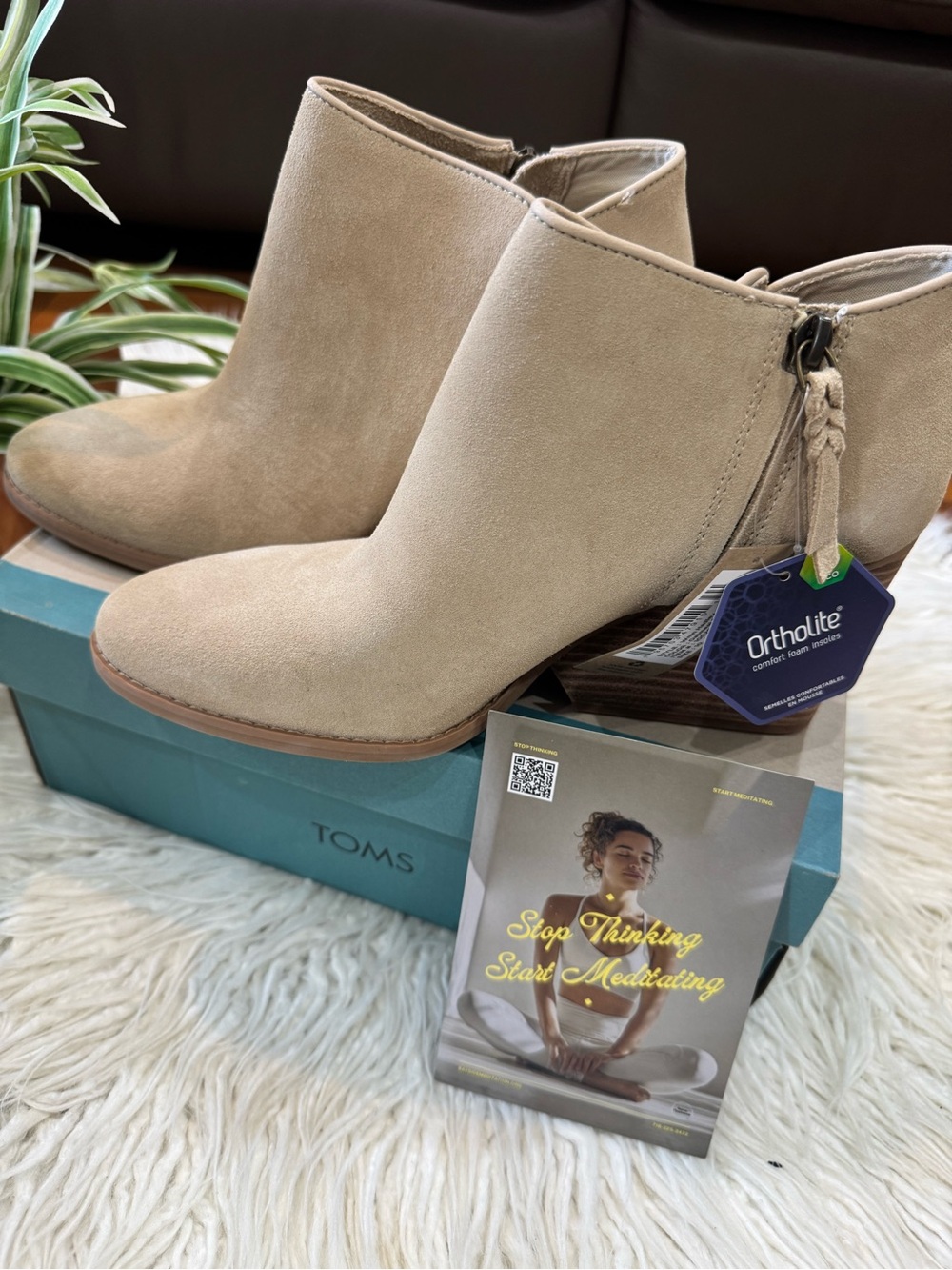 TOMS Beige Suede Ankle Booties with Ortholite Insole